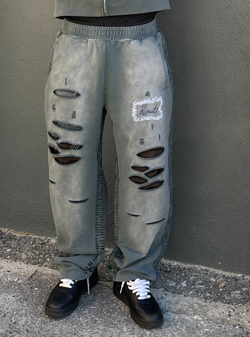 Distressed Thermal Sweats “Grey”