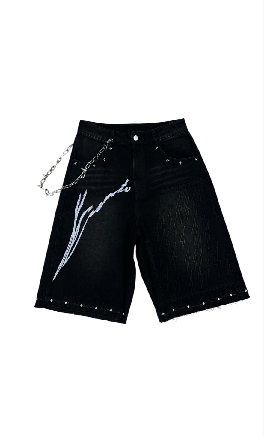 Jet Black Platinum Studded Jorts