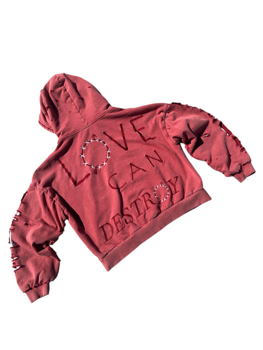 Distressed Thermal Hoodie “Red”