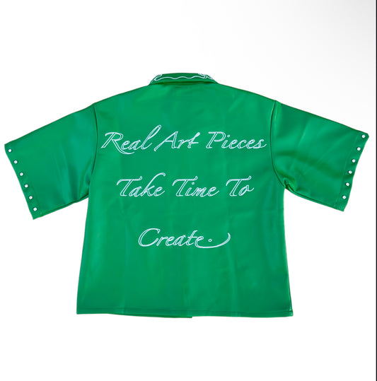 Green Diamond Cut Leather Shirt