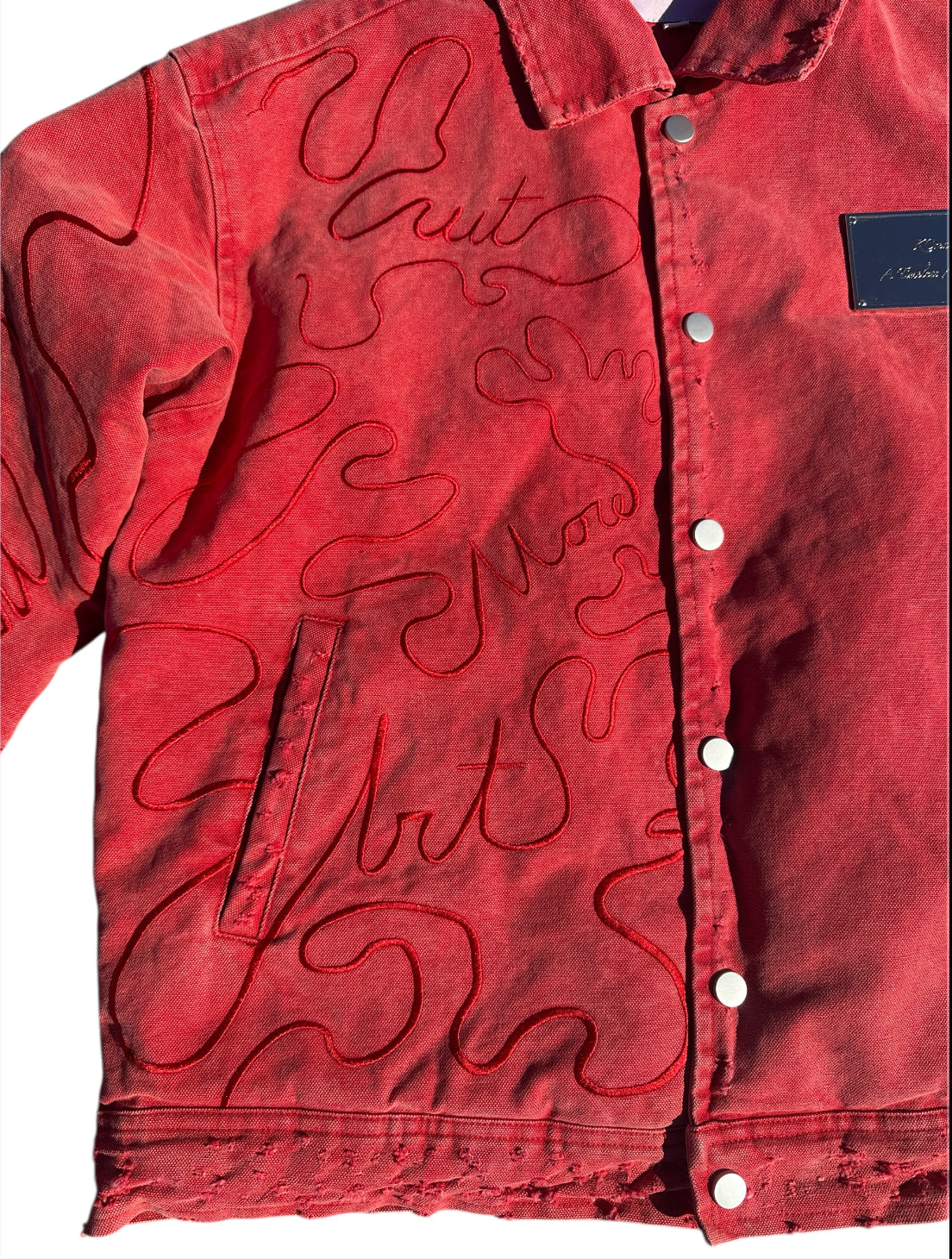 Faded Red Hidden Message Bomber Jacket.