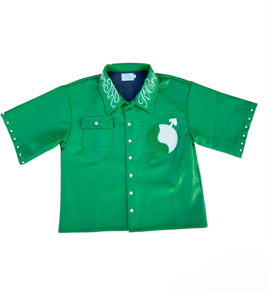 Green Diamond Cut Leather Shirt