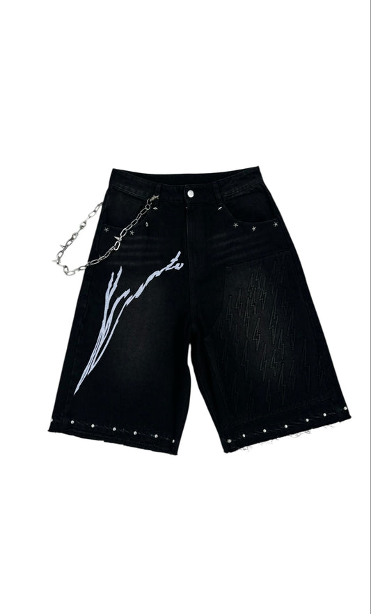 Jet Black Platinum Studded Jorts