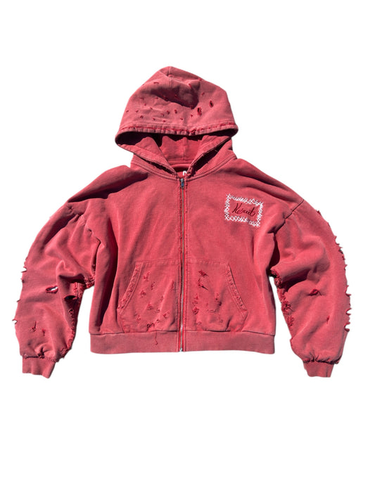 Distressed Thermal Hoodie “Red”